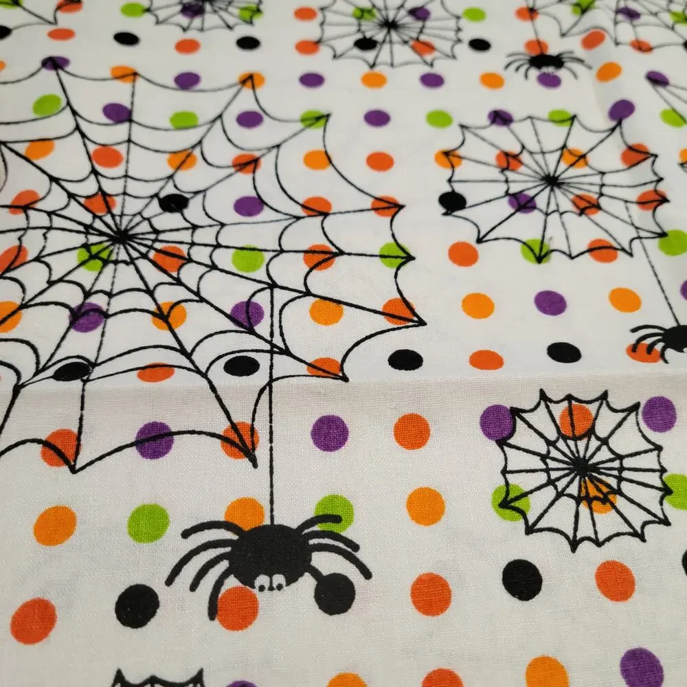 Cotton Fabric Spider Webs Dots Halloween 17x 43
